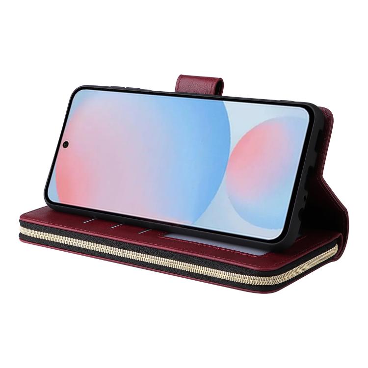 For Galaxy A57 5G 9-Card Slots Zipper Wallet Bag Leather Phone Case