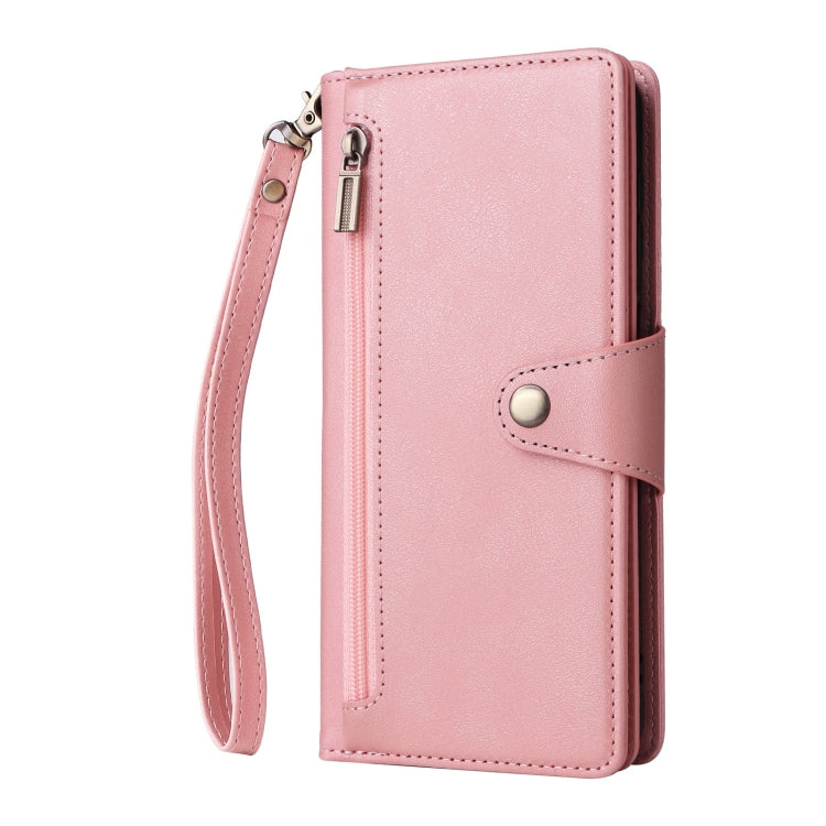 For Samsung Galaxy S25 5G Rivet Buckle 9 Cards Three Fold Leather Phone Case
