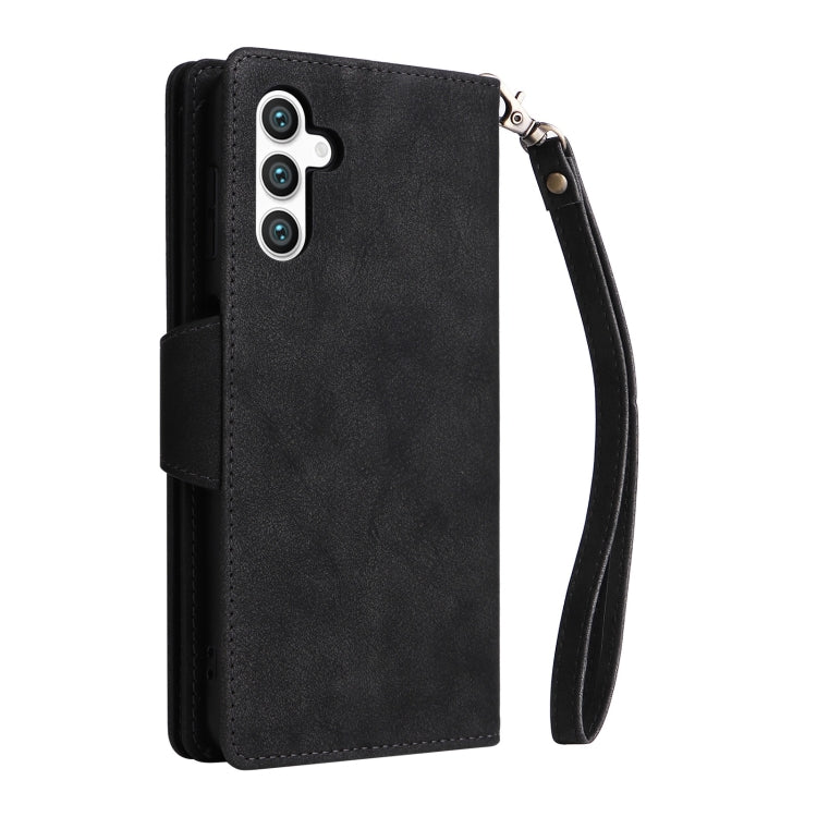 For Samsung Galaxy S25 5G Rivet Buckle 9 Cards Three Fold Leather Phone Case
