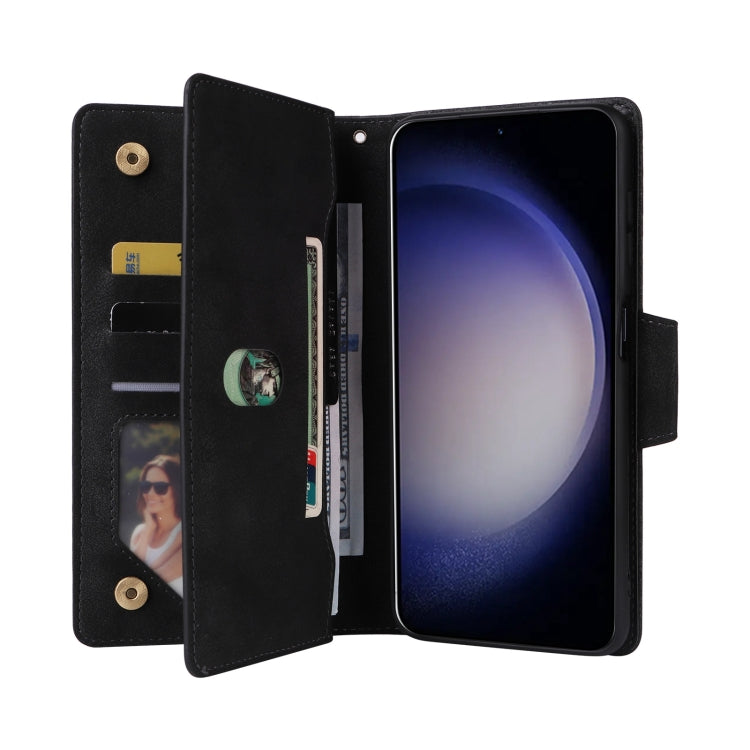 For Samsung Galaxy S25 5G Rivet Buckle 9 Cards Three Fold Leather Phone Case