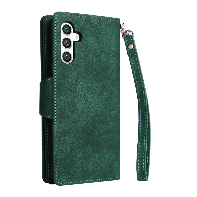 For Samsung Galaxy S25 5G Rivet Buckle 9 Cards Three Fold Leather Phone Case