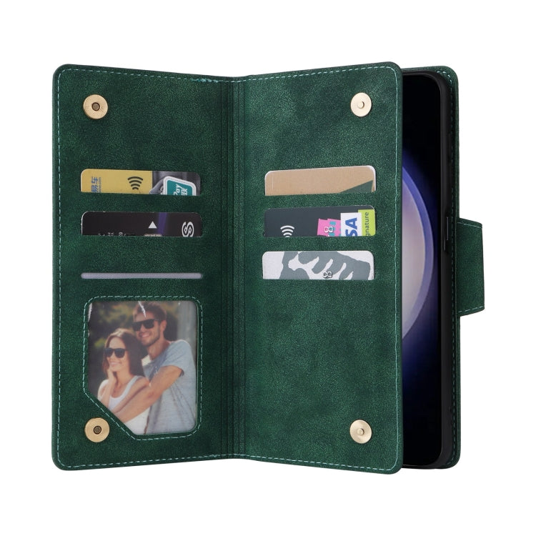 For Samsung Galaxy S25 5G Rivet Buckle 9 Cards Three Fold Leather Phone Case