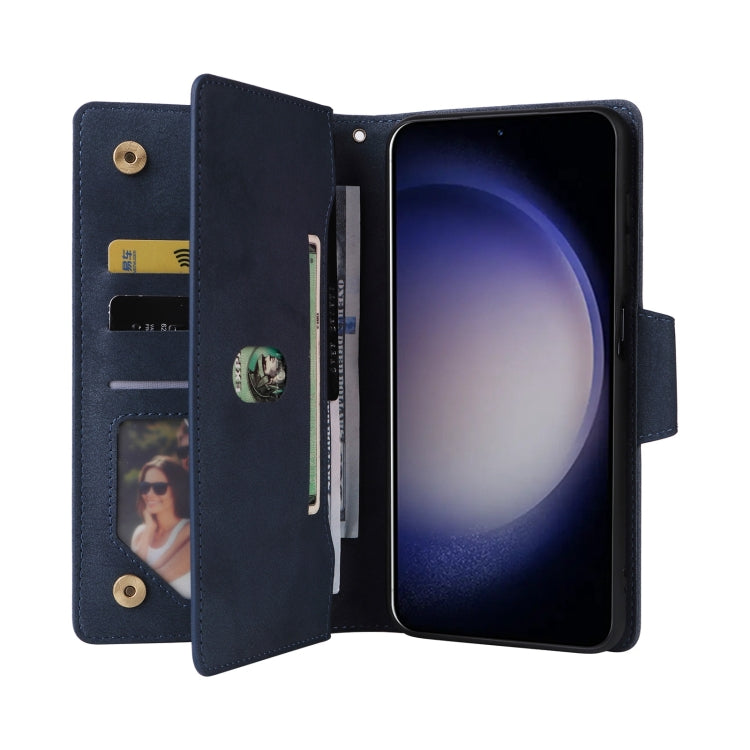 For Samsung Galaxy S25 5G Rivet Buckle 9 Cards Three Fold Leather Phone Case