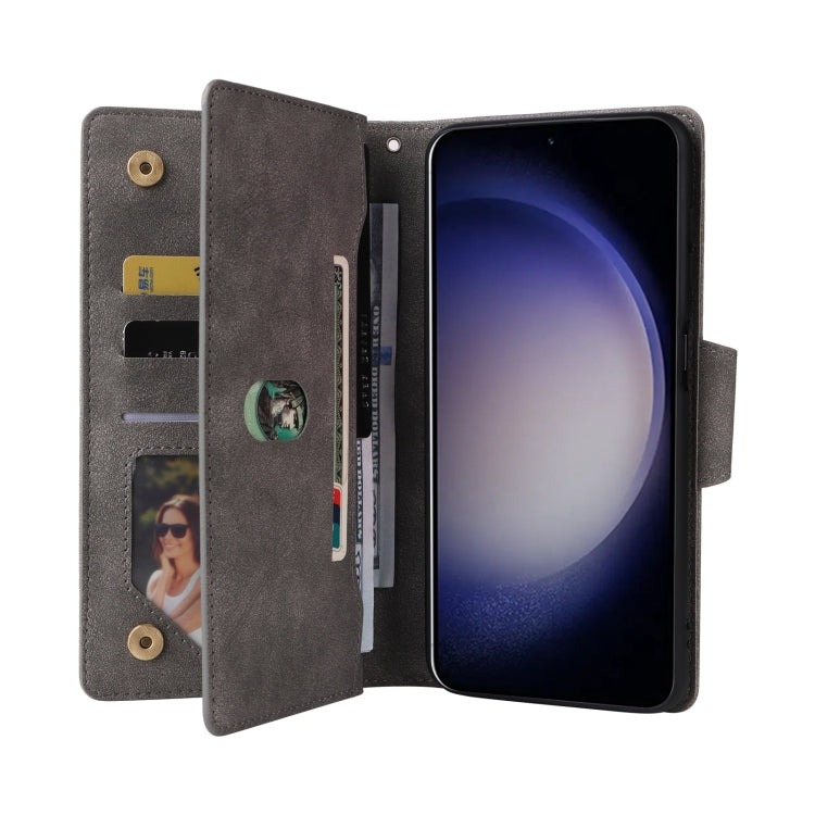 For Samsung Galaxy S25 5G Rivet Buckle 9 Cards Three Fold Leather Phone Case