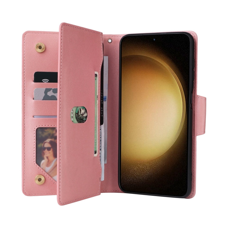 For Samsung Galaxy S25+ 5G Rivet Buckle 9 Cards Three Fold Leather Phone Case