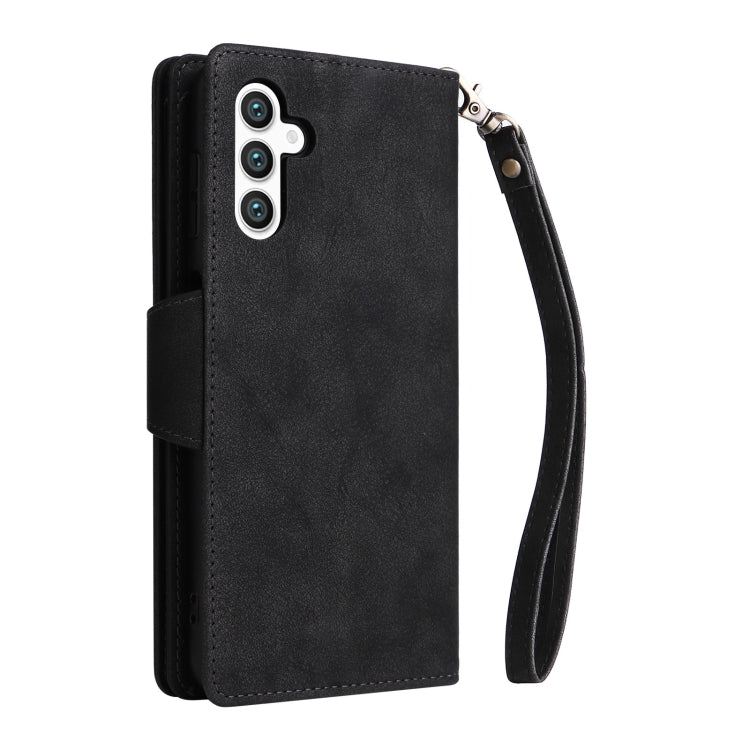 For Samsung Galaxy S25+ 5G Rivet Buckle 9 Cards Three Fold Leather Phone Case