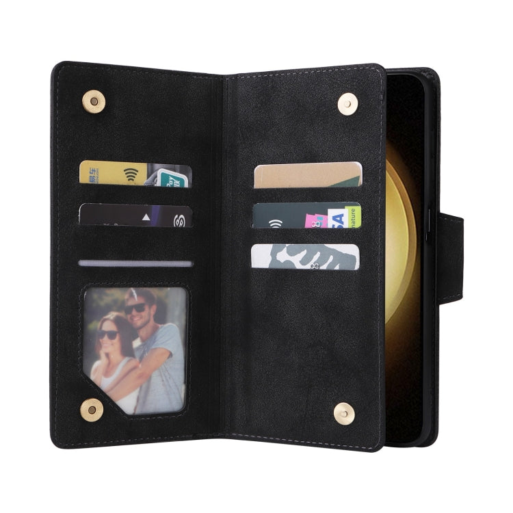 For Samsung Galaxy S25+ 5G Rivet Buckle 9 Cards Three Fold Leather Phone Case