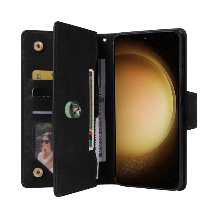 For Samsung Galaxy S25+ 5G Rivet Buckle 9 Cards Three Fold Leather Phone Case