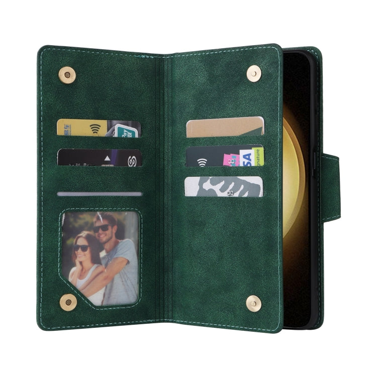 For Samsung Galaxy S25+ 5G Rivet Buckle 9 Cards Three Fold Leather Phone Case