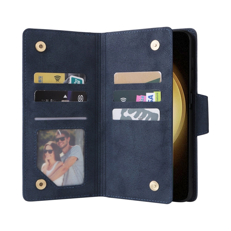 For Samsung Galaxy S25+ 5G Rivet Buckle 9 Cards Three Fold Leather Phone Case