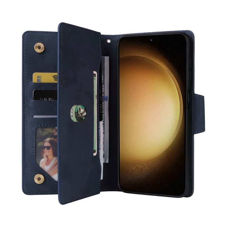 For Samsung Galaxy S25+ 5G Rivet Buckle 9 Cards Three Fold Leather Phone Case