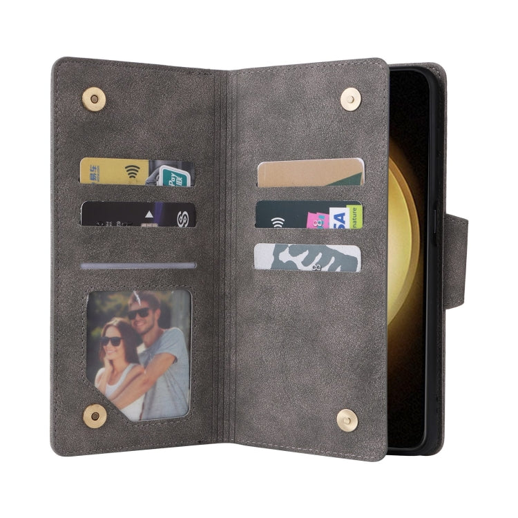 For Samsung Galaxy S25+ 5G Rivet Buckle 9 Cards Three Fold Leather Phone Case