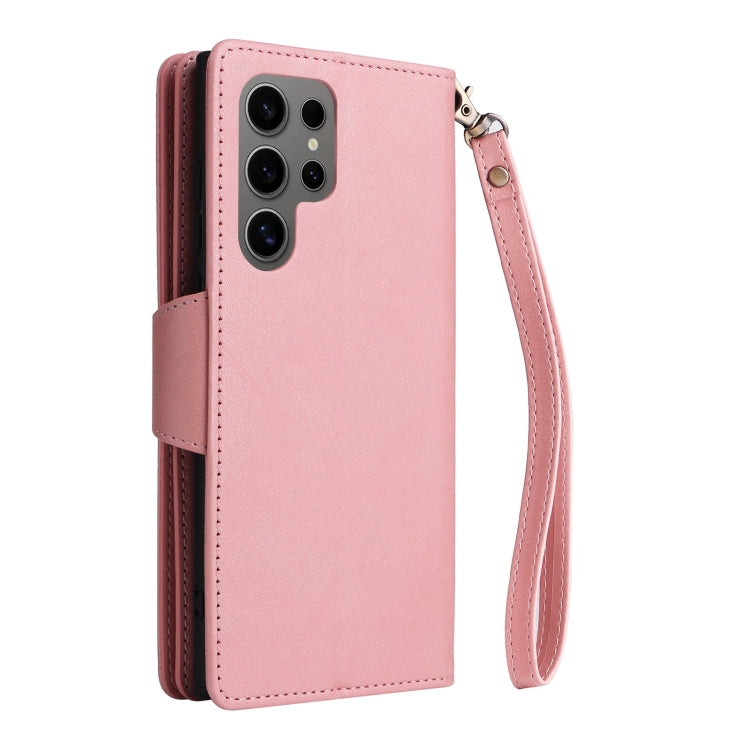 For Samsung Galaxy S25 Ultra 5G Rivet Buckle 9 Cards Three Fold Leather Phone Case