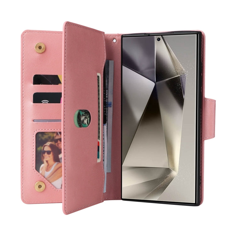 For Samsung Galaxy S25 Ultra 5G Rivet Buckle 9 Cards Three Fold Leather Phone Case