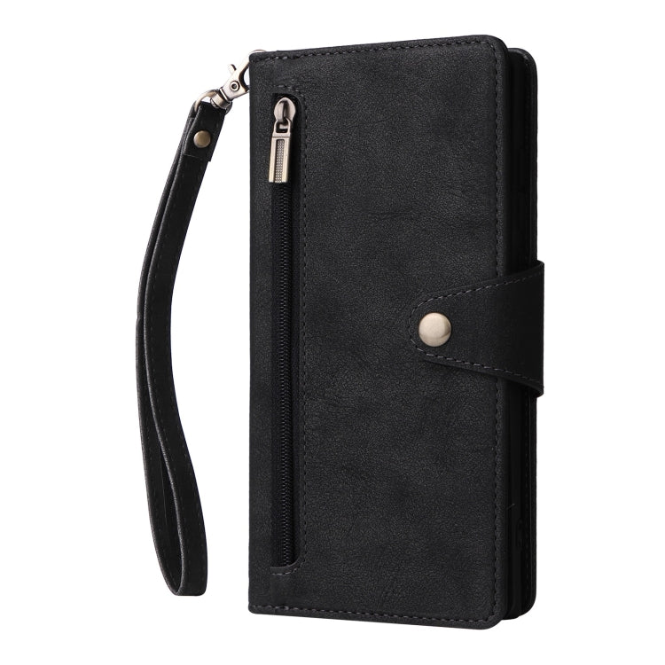 For Samsung Galaxy S25 Ultra 5G Rivet Buckle 9 Cards Three Fold Leather Phone Case
