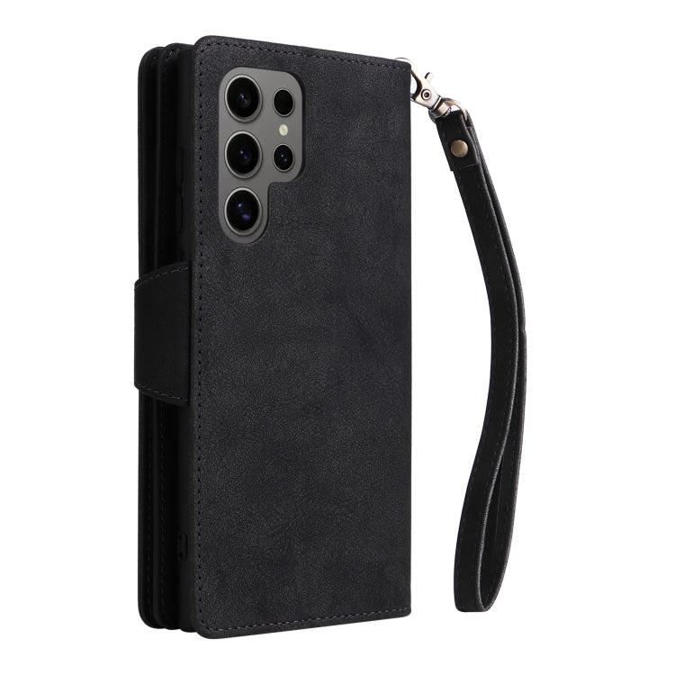 For Samsung Galaxy S25 Ultra 5G Rivet Buckle 9 Cards Three Fold Leather Phone Case