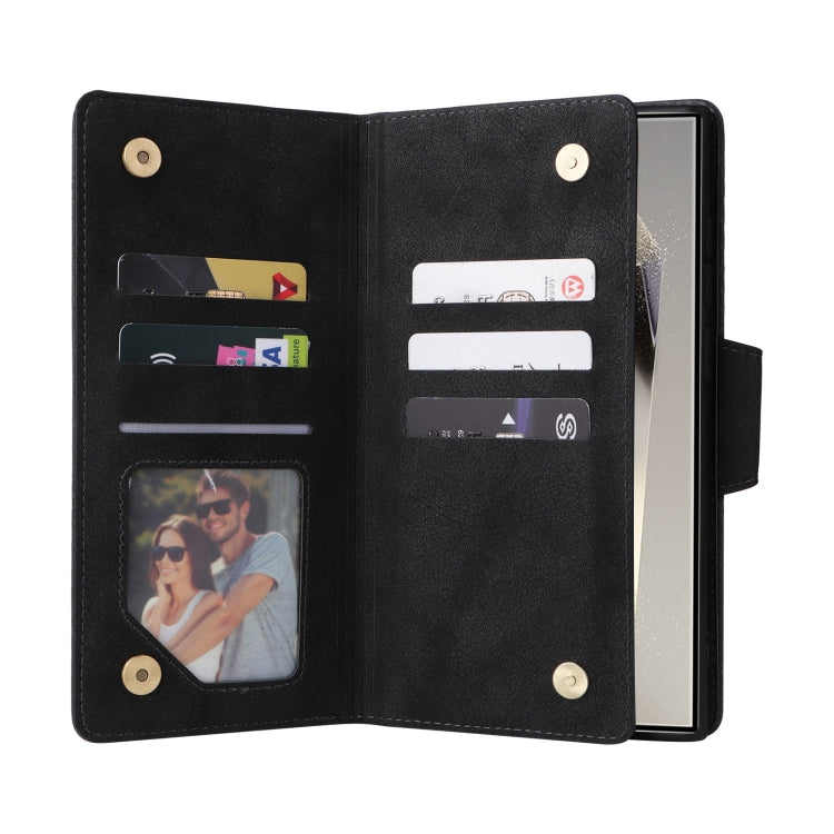 For Samsung Galaxy S25 Ultra 5G Rivet Buckle 9 Cards Three Fold Leather Phone Case