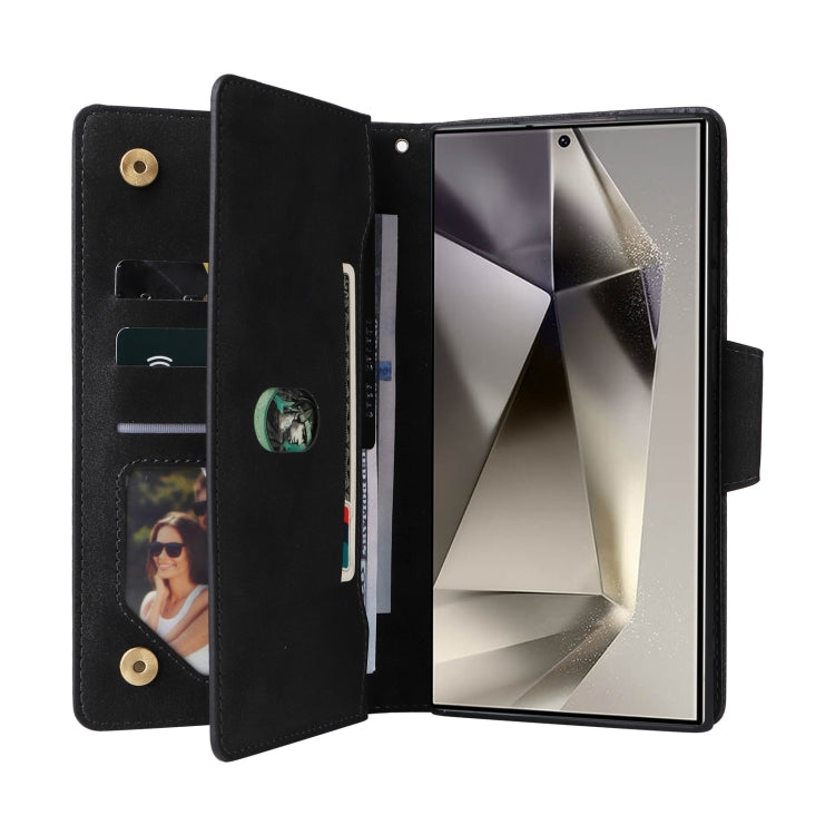 For Samsung Galaxy S25 Ultra 5G Rivet Buckle 9 Cards Three Fold Leather Phone Case
