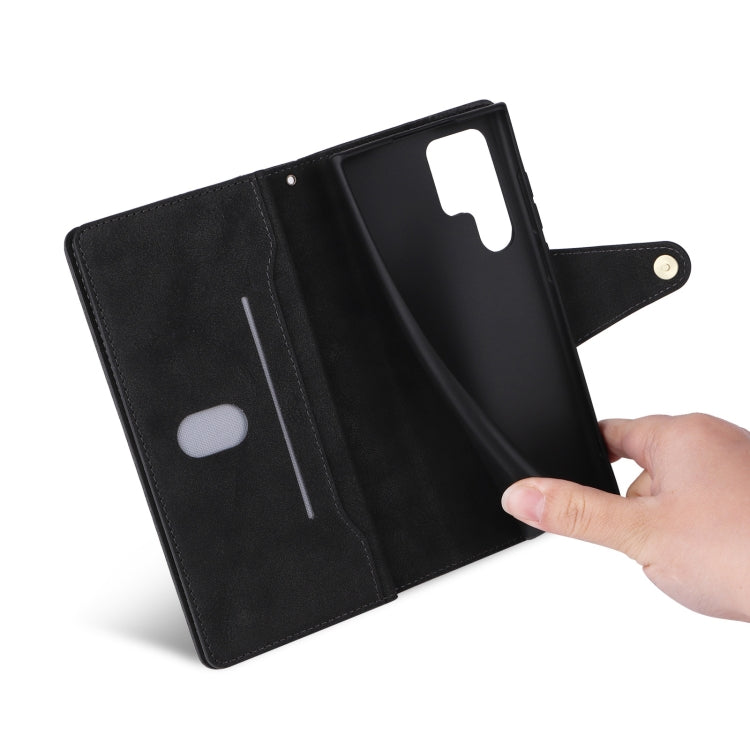 For Samsung Galaxy S25 Ultra 5G Rivet Buckle 9 Cards Three Fold Leather Phone Case