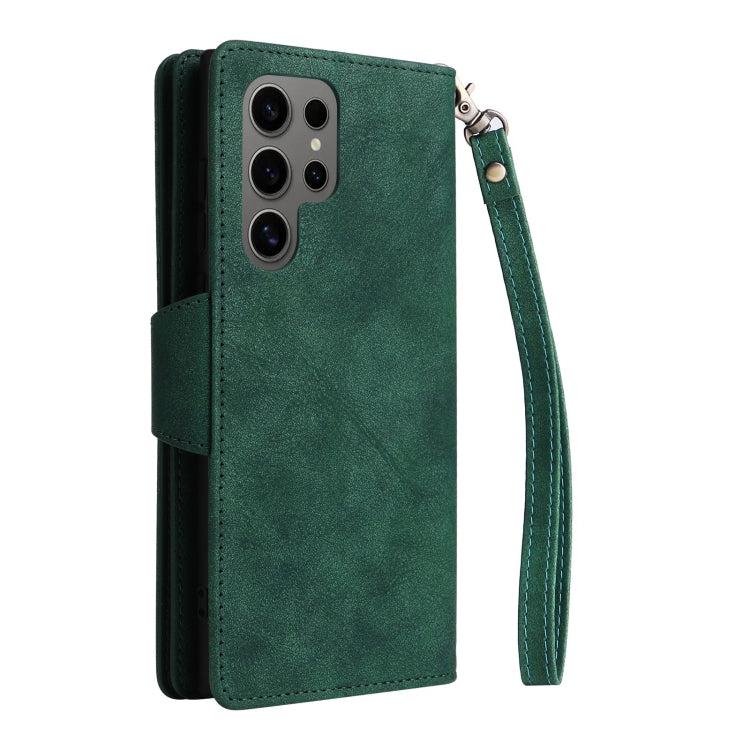 For Samsung Galaxy S25 Ultra 5G Rivet Buckle 9 Cards Three Fold Leather Phone Case