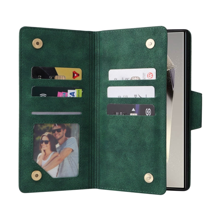 For Samsung Galaxy S25 Ultra 5G Rivet Buckle 9 Cards Three Fold Leather Phone Case