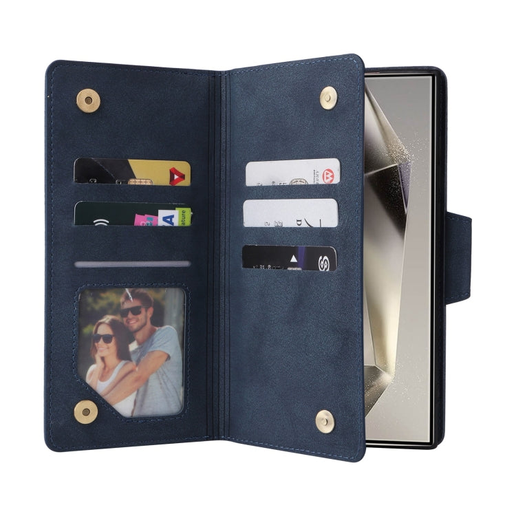 For Samsung Galaxy S25 Ultra 5G Rivet Buckle 9 Cards Three Fold Leather Phone Case