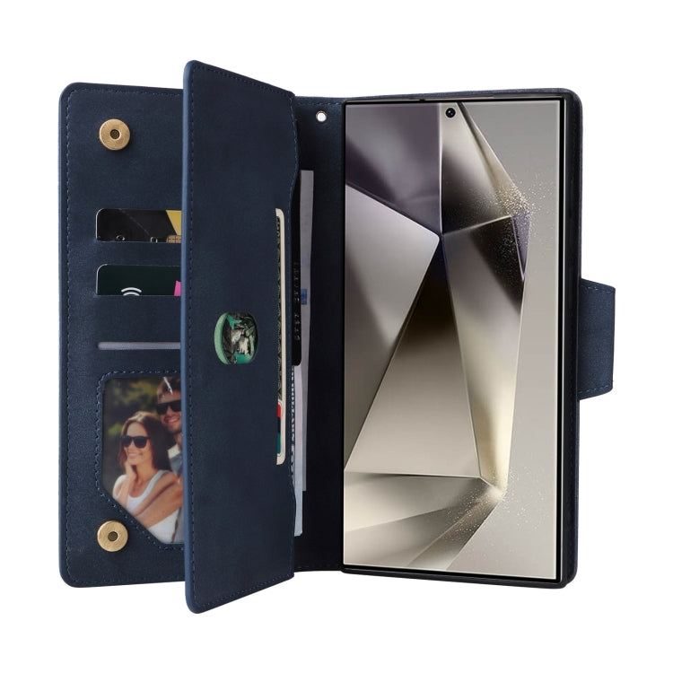 For Samsung Galaxy S25 Ultra 5G Rivet Buckle 9 Cards Three Fold Leather Phone Case