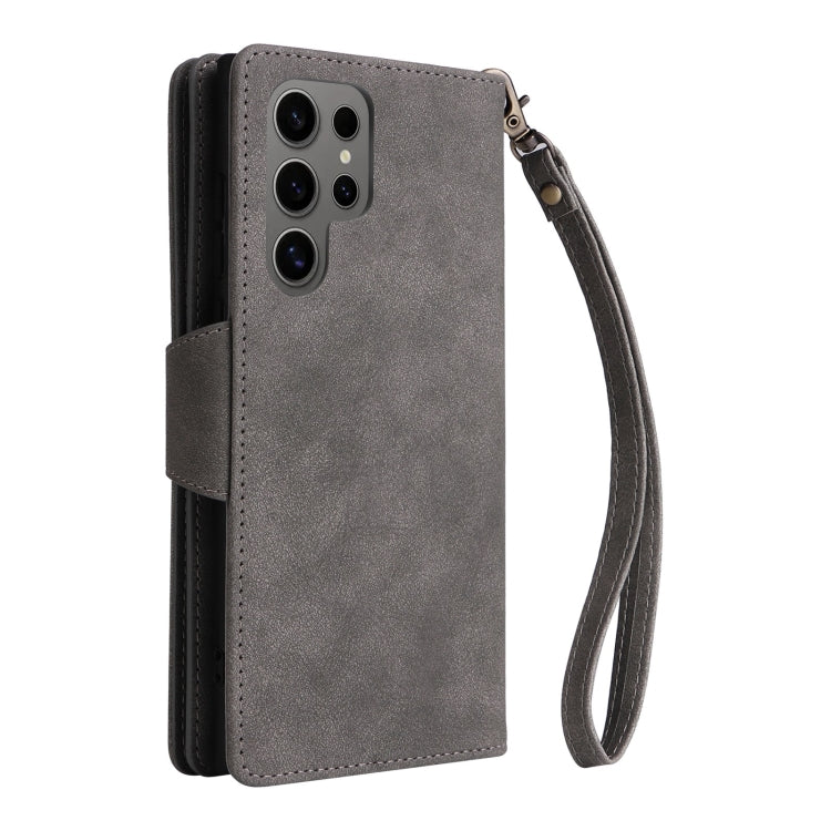 For Samsung Galaxy S25 Ultra 5G Rivet Buckle 9 Cards Three Fold Leather Phone Case