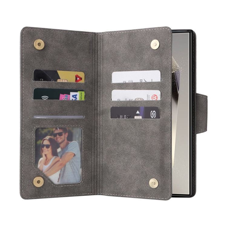 For Samsung Galaxy S25 Ultra 5G Rivet Buckle 9 Cards Three Fold Leather Phone Case