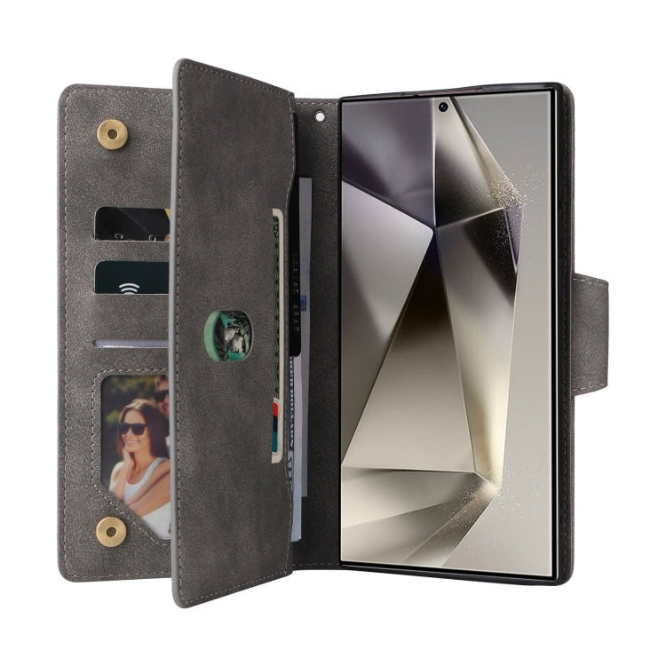 For Samsung Galaxy S25 Ultra 5G Rivet Buckle 9 Cards Three Fold Leather Phone Case