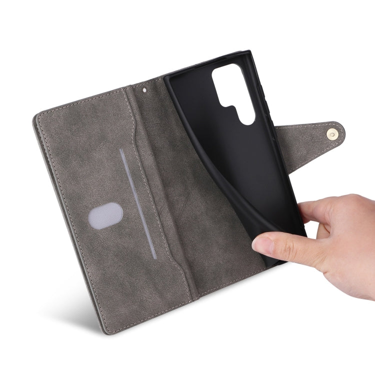 For Samsung Galaxy S25 Ultra 5G Rivet Buckle 9 Cards Three Fold Leather Phone Case