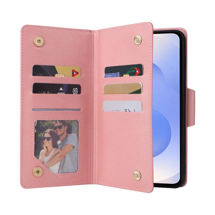 For Samsung Galaxy S25 Edge 5G Rivet Buckle 9 Cards Three Fold Leather Phone Case