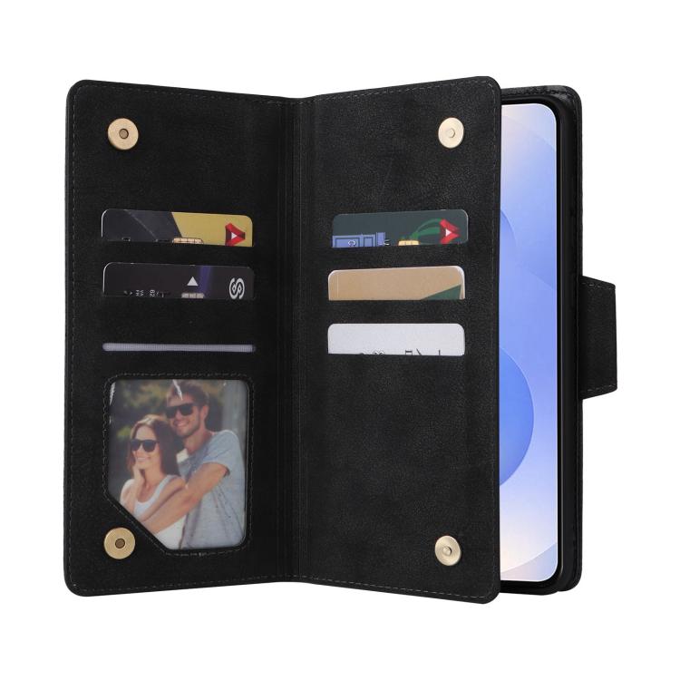 For Samsung Galaxy S25 Edge 5G Rivet Buckle 9 Cards Three Fold Leather Phone Case