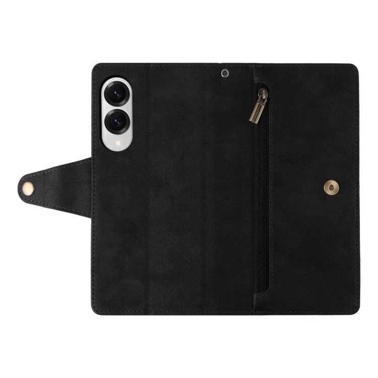 For Samsung Galaxy S25 Edge 5G Rivet Buckle 9 Cards Three Fold Leather Phone Case