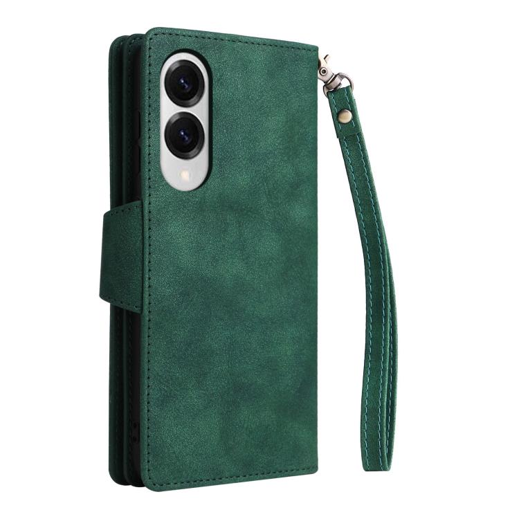 For Samsung Galaxy S25 Edge 5G Rivet Buckle 9 Cards Three Fold Leather Phone Case
