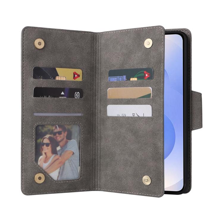 For Samsung Galaxy S25 Edge 5G Rivet Buckle 9 Cards Three Fold Leather Phone Case