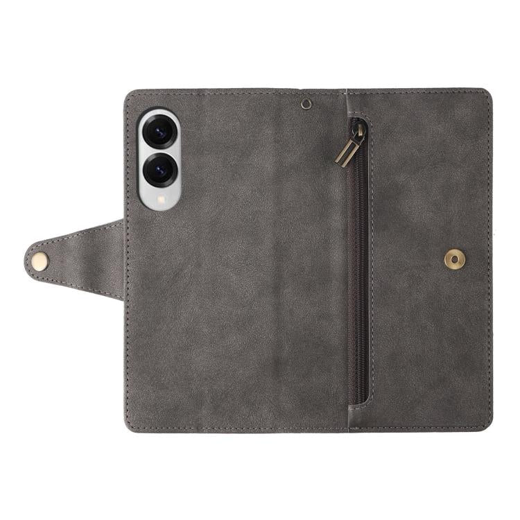 For Samsung Galaxy S25 Edge 5G Rivet Buckle 9 Cards Three Fold Leather Phone Case