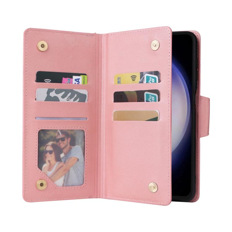 For Samsung Galaxy S25 FE 5G Rivet Buckle 9 Cards Three Fold Leather Phone Case