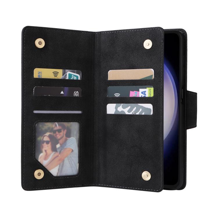 For Samsung Galaxy S25 FE 5G Rivet Buckle 9 Cards Three Fold Leather Phone Case