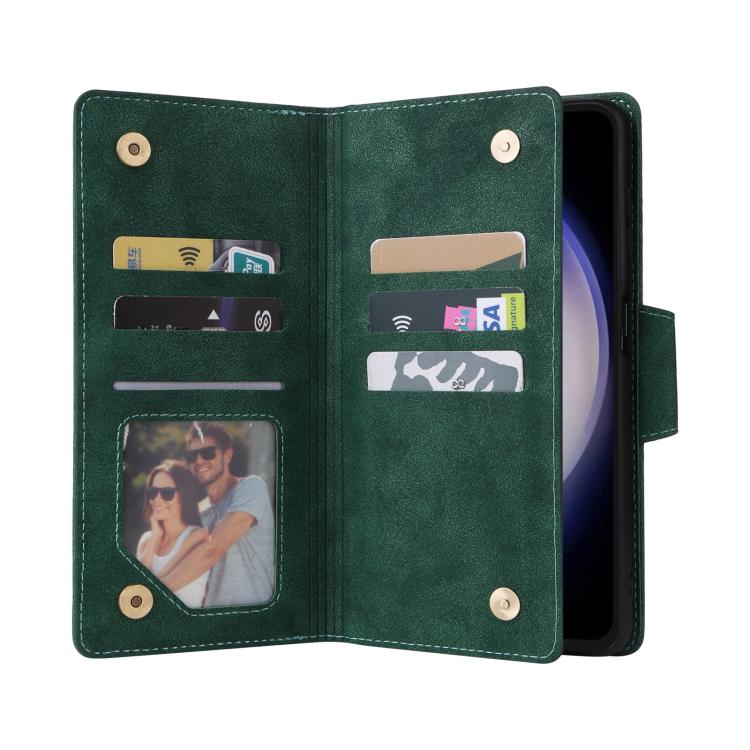 For Samsung Galaxy S25 FE 5G Rivet Buckle 9 Cards Three Fold Leather Phone Case