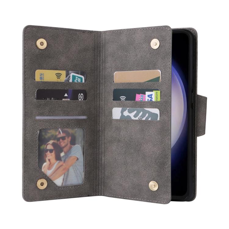 For Samsung Galaxy S25 FE 5G Rivet Buckle 9 Cards Three Fold Leather Phone Case