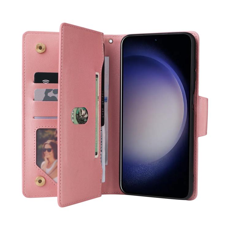 For Samsung Galaxy S26 5G Rivet Buckle 9 Cards Three Fold Leather Phone Case