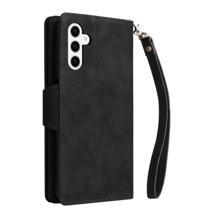 For Samsung Galaxy S26 5G Rivet Buckle 9 Cards Three Fold Leather Phone Case