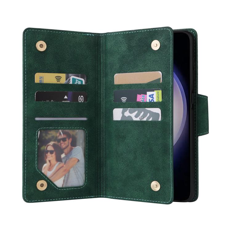 For Samsung Galaxy S26 5G Rivet Buckle 9 Cards Three Fold Leather Phone Case
