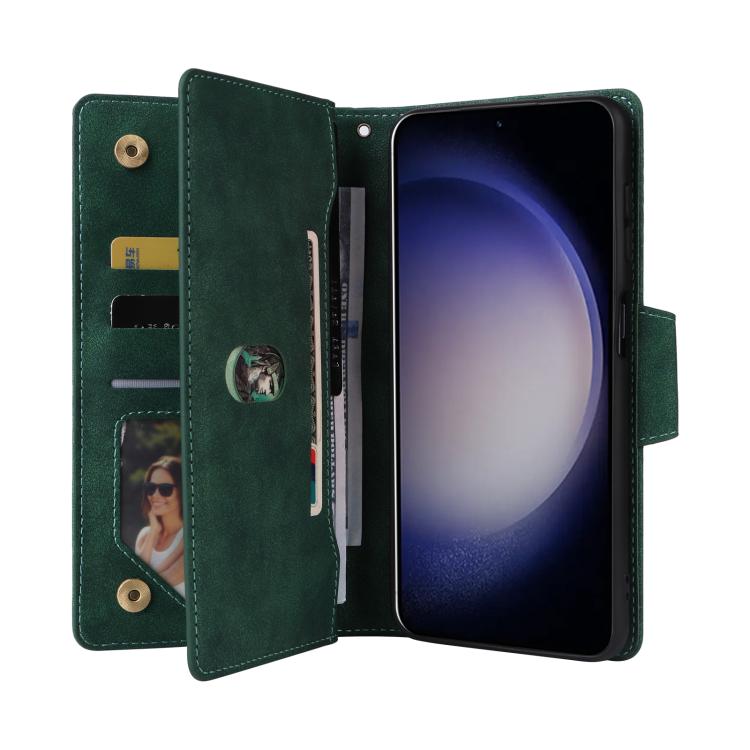 For Samsung Galaxy S26 5G Rivet Buckle 9 Cards Three Fold Leather Phone Case