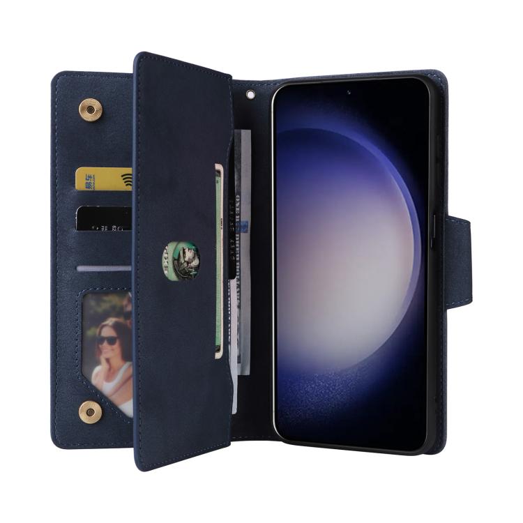For Samsung Galaxy S26 5G Rivet Buckle 9 Cards Three Fold Leather Phone Case