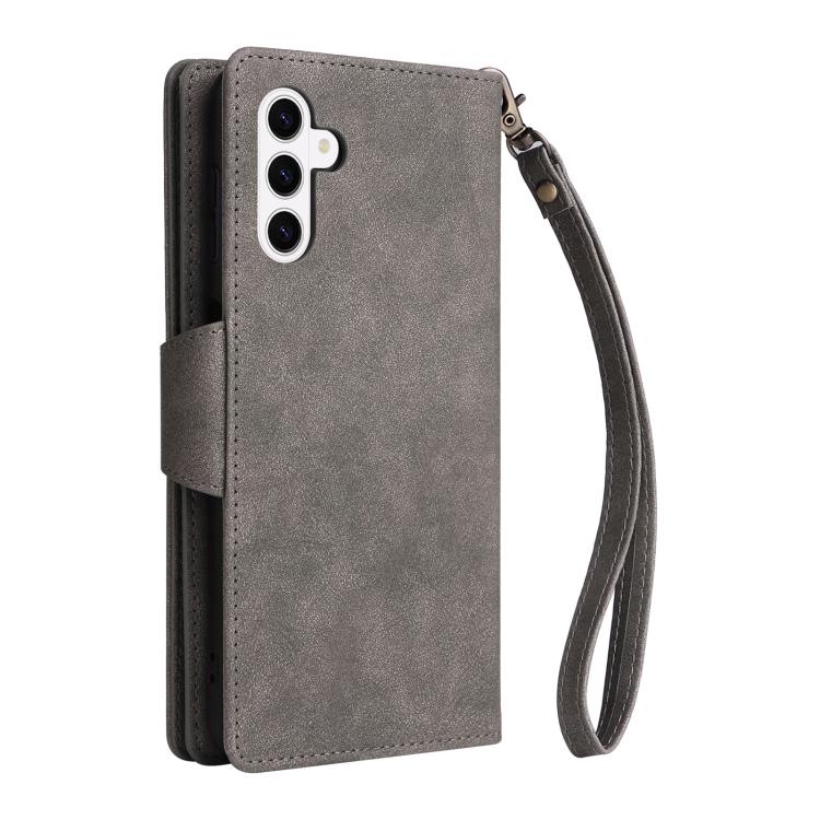 For Samsung Galaxy S26 5G Rivet Buckle 9 Cards Three Fold Leather Phone Case