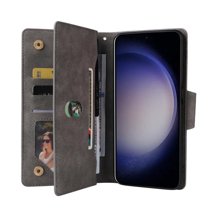 For Samsung Galaxy S26 5G Rivet Buckle 9 Cards Three Fold Leather Phone Case