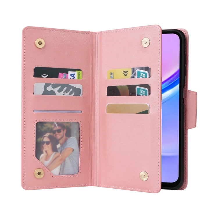 For Galaxy A16 5G Rivet Buckle 9 Cards Three Fold Leather Phone Case