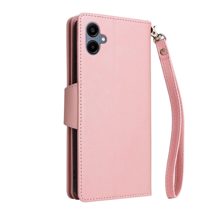 For Galaxy A06 4G Rivet Buckle 9 Cards Three Fold Leather Phone Case